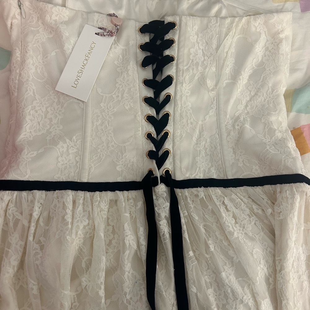 LoveShackFancy Buster Strapless Velvet-Trimmed Mini Dress- size 12 - Picture 5 of 6